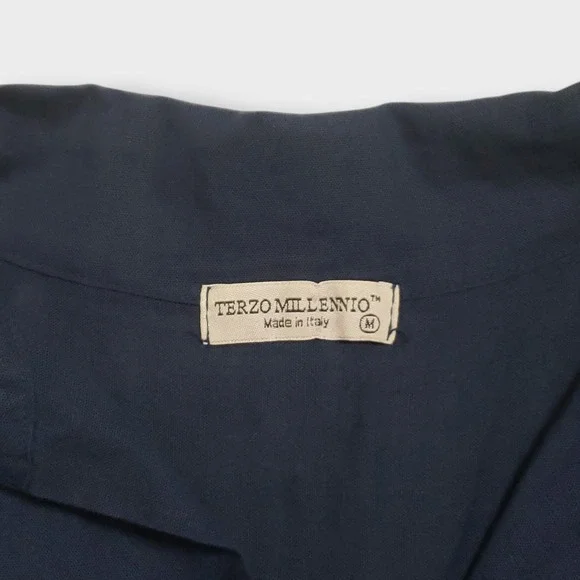 Terzo Millennio Navy Blue Linen Cotton Tunic Dress Made in Italy Medium Pockets - Picture 5 of 10